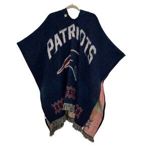 New England Patriots Hooded‎ Poncho Pullover Blanket Unisex OS Wool Blend